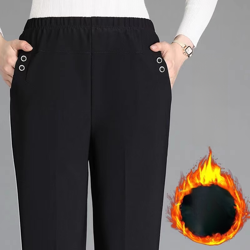 秋冬加厚加絨中老年女褲寬鬆高腰休閒褲