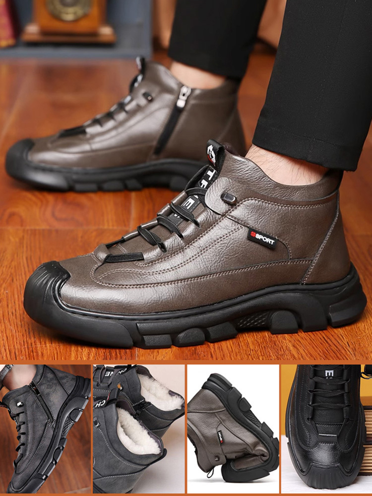 男款加絨保暖高筒皮鞋