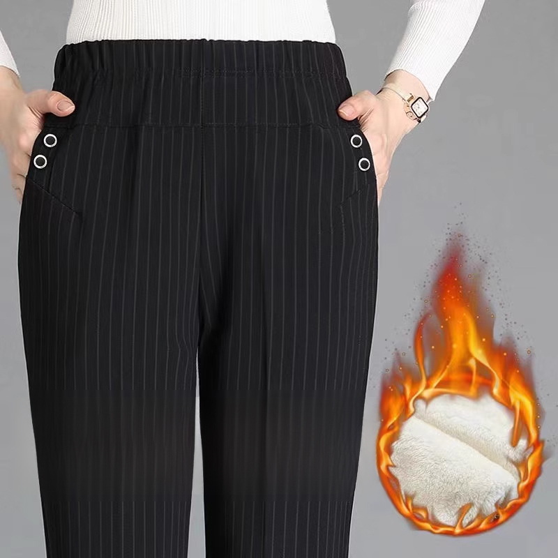 秋冬加厚加絨中老年女褲寬鬆高腰休閒褲