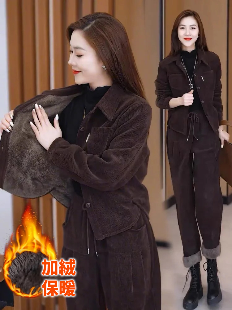 加絨休閒寬鬆運動套裝女
