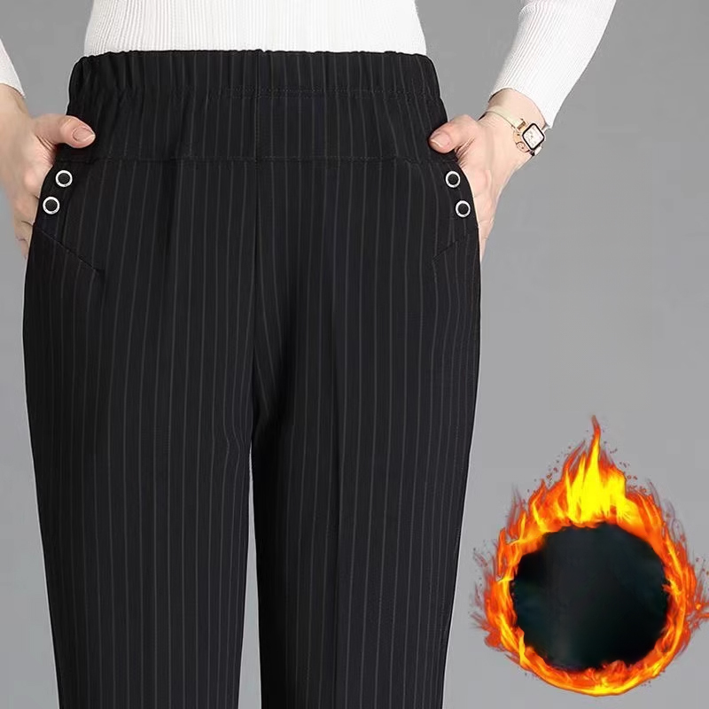 秋冬加厚加絨中老年女褲寬鬆高腰休閒褲