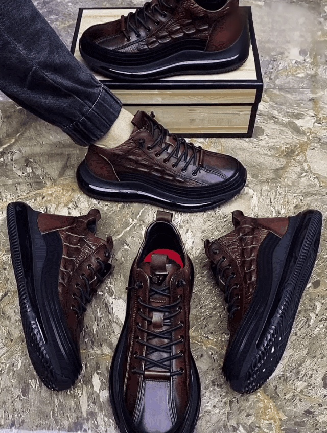 義大利輕奢鱷魚紋厚底氣墊休閒男鞋