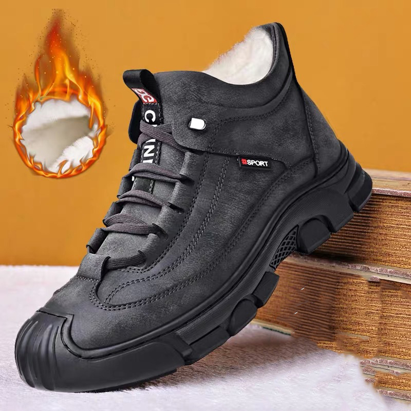 男款加絨保暖高筒皮鞋