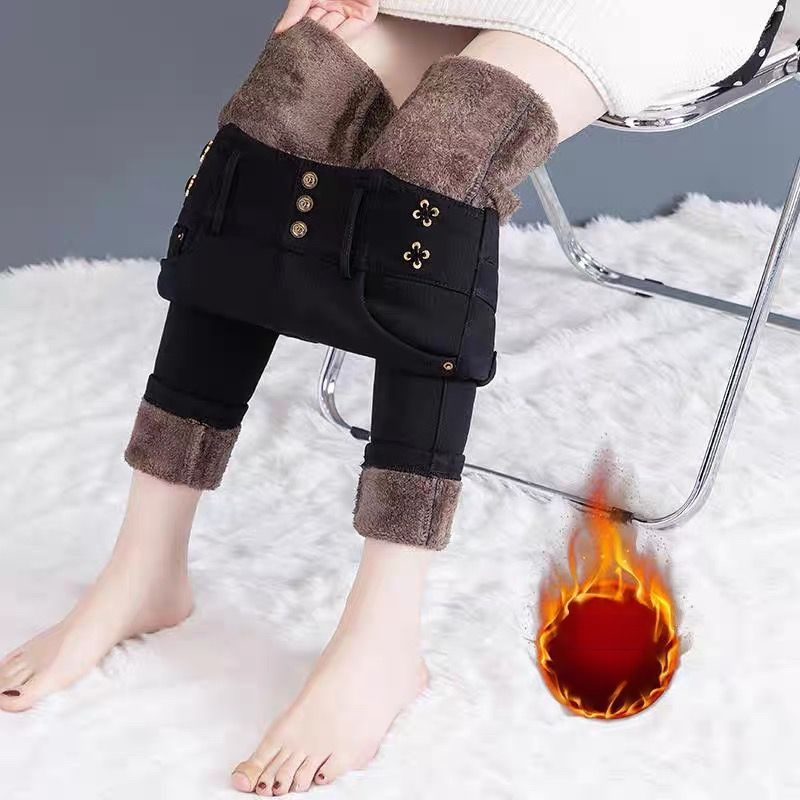 加絨加厚高腰牛仔褲女小腳鉛筆褲
