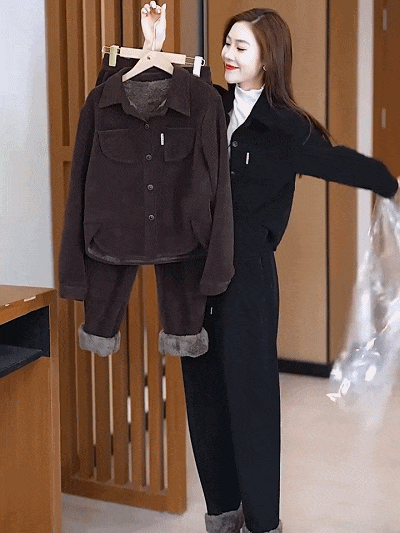 加絨休閒寬鬆運動套裝女