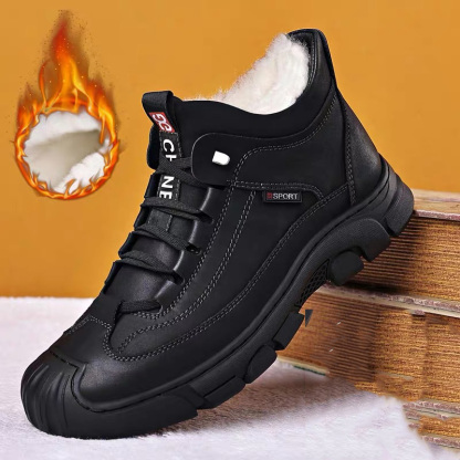 男款加絨保暖高筒皮鞋