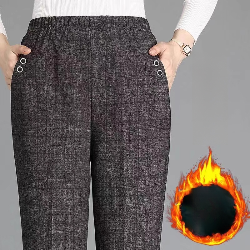 秋冬加厚加絨中老年女褲寬鬆高腰休閒褲