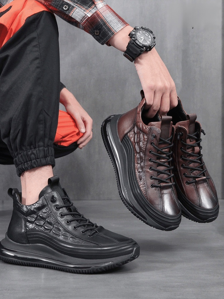 義大利輕奢鱷魚紋厚底氣墊休閒男鞋