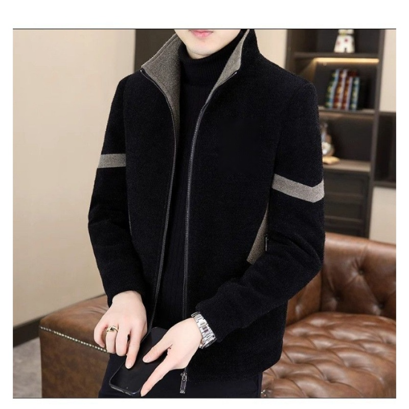 皮草內裡拼色男士毛呢外套