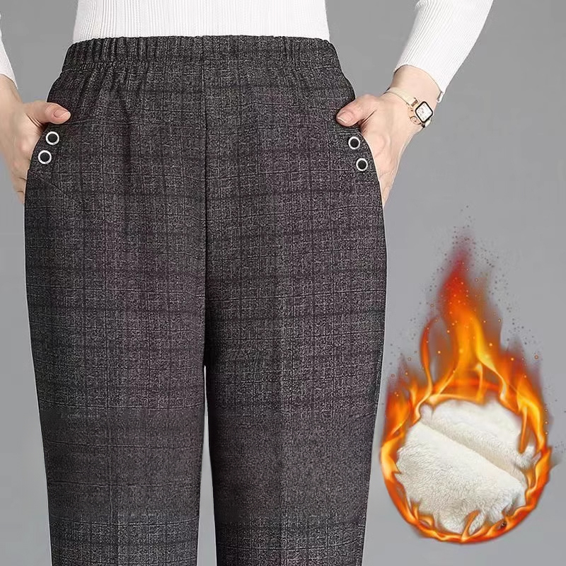 秋冬加厚加絨中老年女褲寬鬆高腰休閒褲