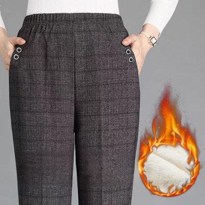 秋冬加厚加絨中老年女褲寬鬆高腰休閒褲