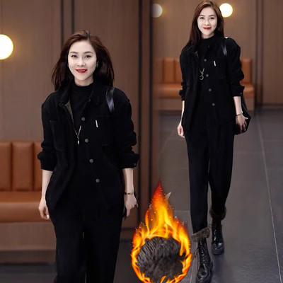 加絨休閒寬鬆運動套裝女