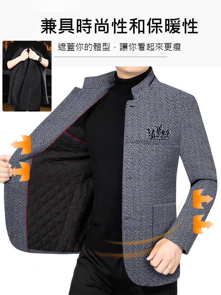 【時尚+保暖】男士加棉立領外套