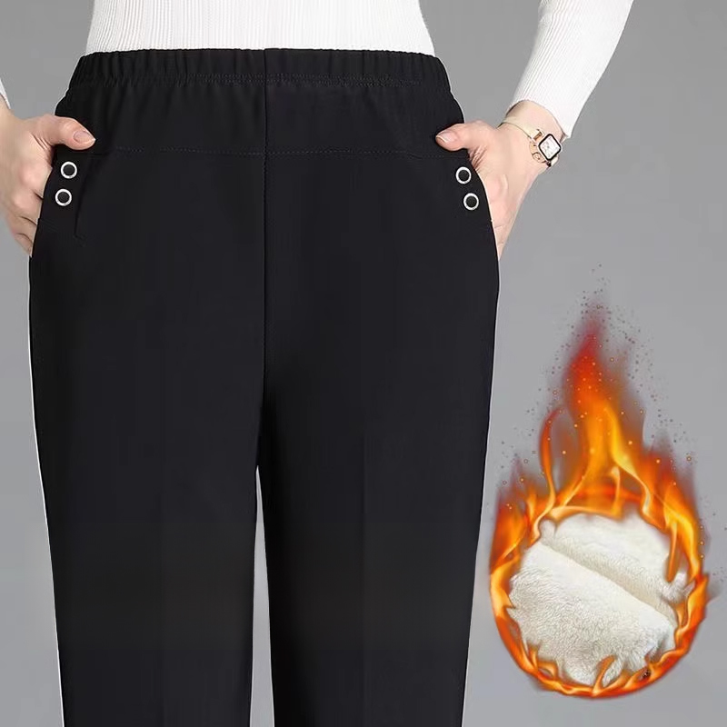 秋冬加厚加絨中老年女褲寬鬆高腰休閒褲