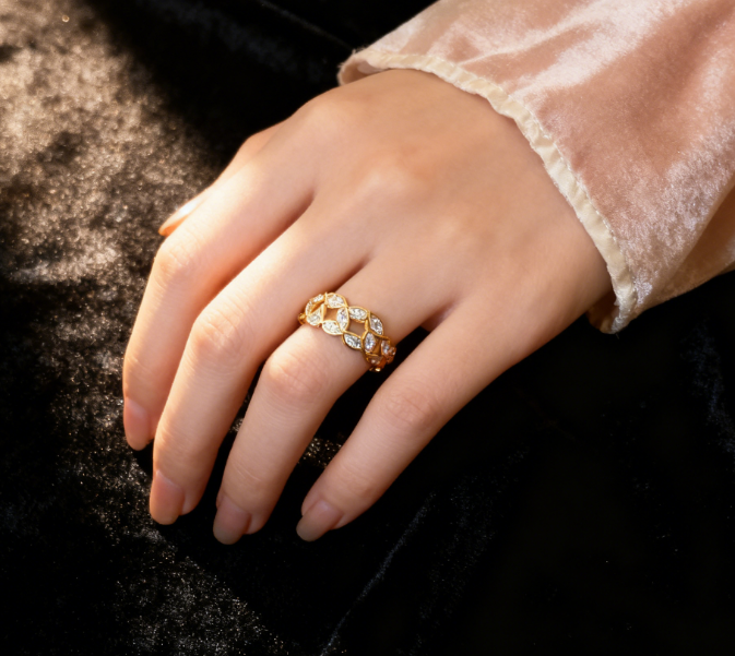 附鑽招財銅錢開口戒指