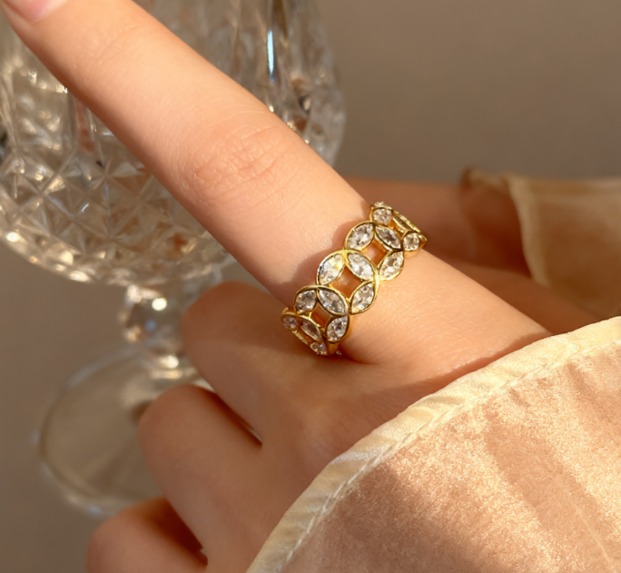 附鑽招財銅錢開口戒指