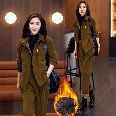 加絨休閒寬鬆運動套裝女