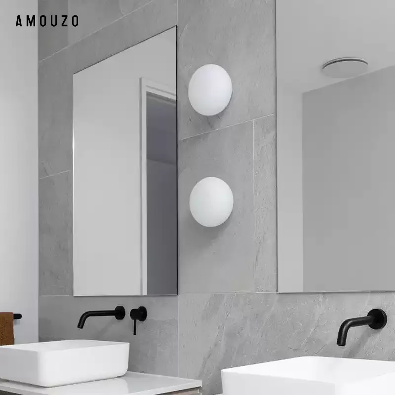 衛生間扁圓型玻璃壁燈奶油風現代簡約