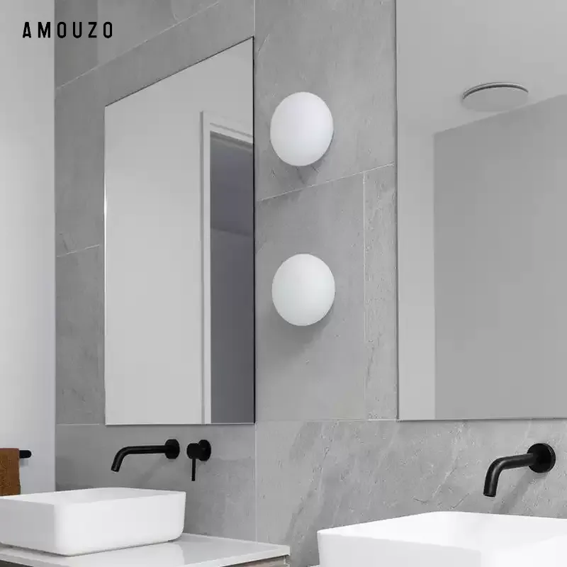 衛生間扁圓型玻璃壁燈奶油風現代簡約