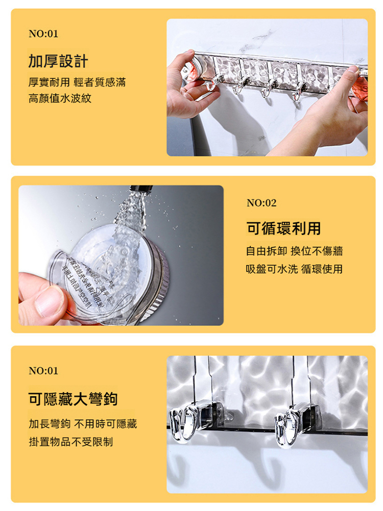 旋轉吸盤波紋連排鉤輕奢免打孔門後掛身鉤浴