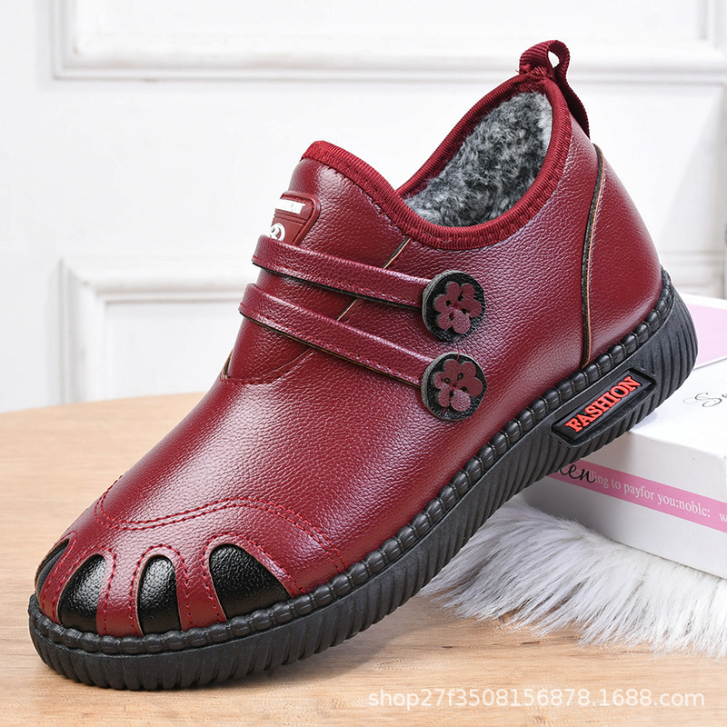 紐扣拼色加絨短靴