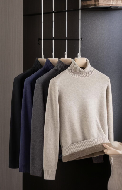 純色半高領羊絨男士針織衫