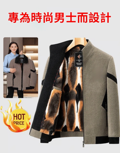 皮草內裡拼色男士毛呢外套