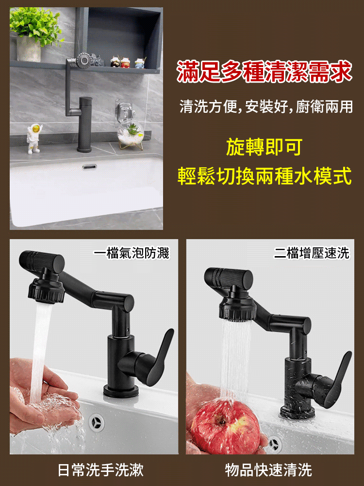 1080°機械手臂旋轉水龍頭