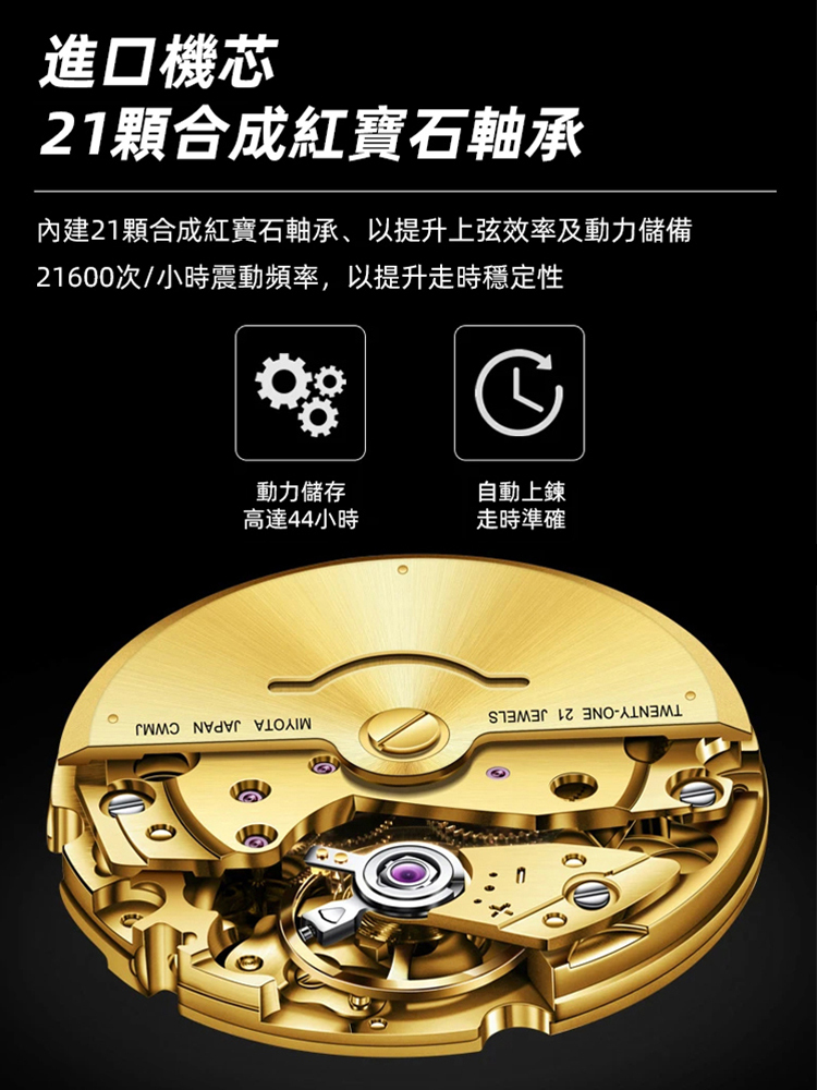 金色一帆風順雙月曆夜光防水男士手錶