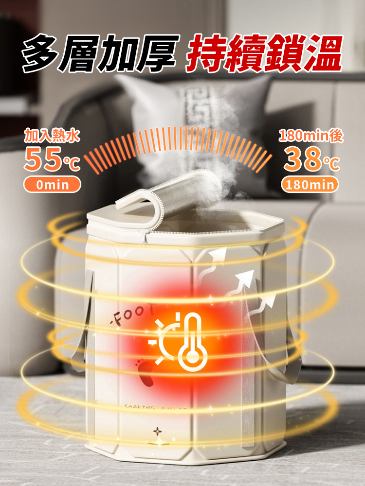 新款附蓋保溫加厚折疊泡腳桶