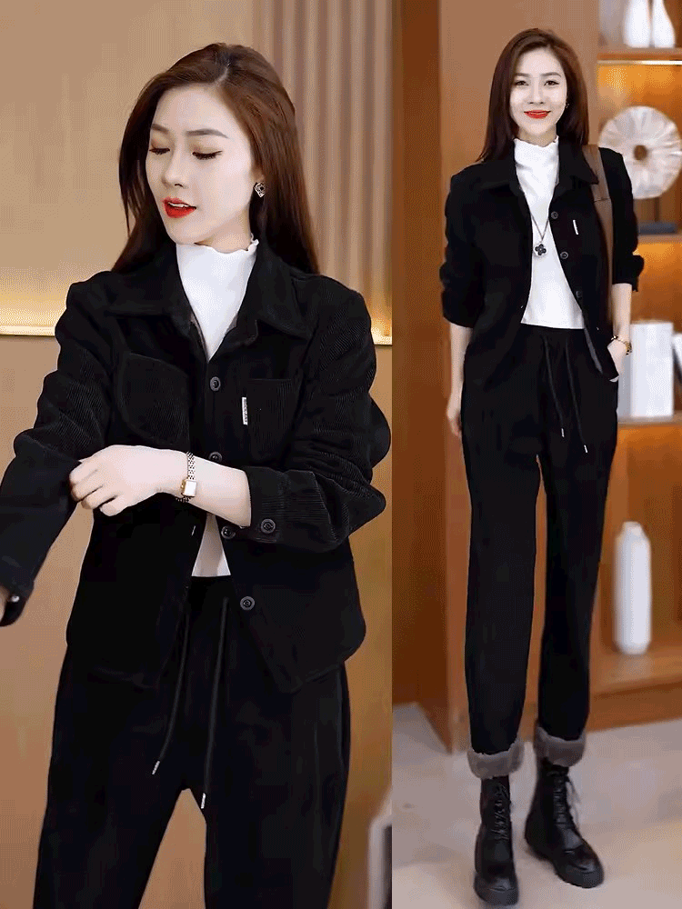 加絨休閒寬鬆運動套裝女