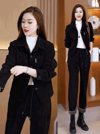 加絨休閒寬鬆運動套裝女