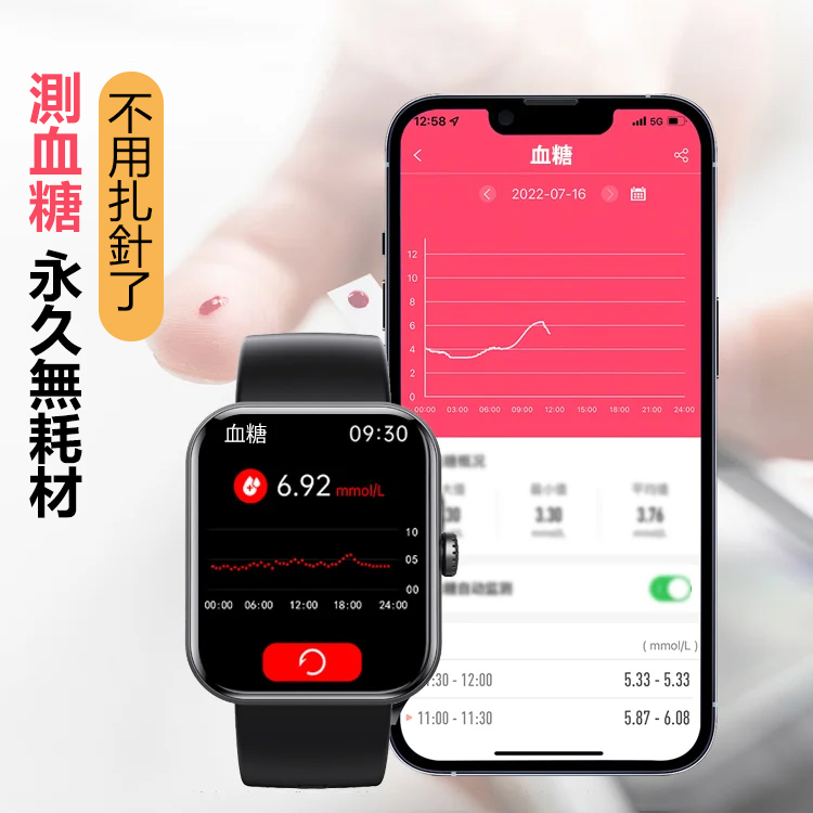 無痛測血糖時尚運動手錶