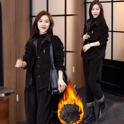 加絨休閒寬鬆運動套裝女