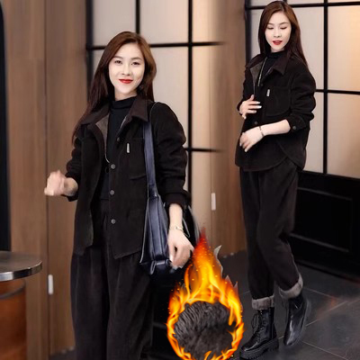 加絨休閒寬鬆運動套裝女