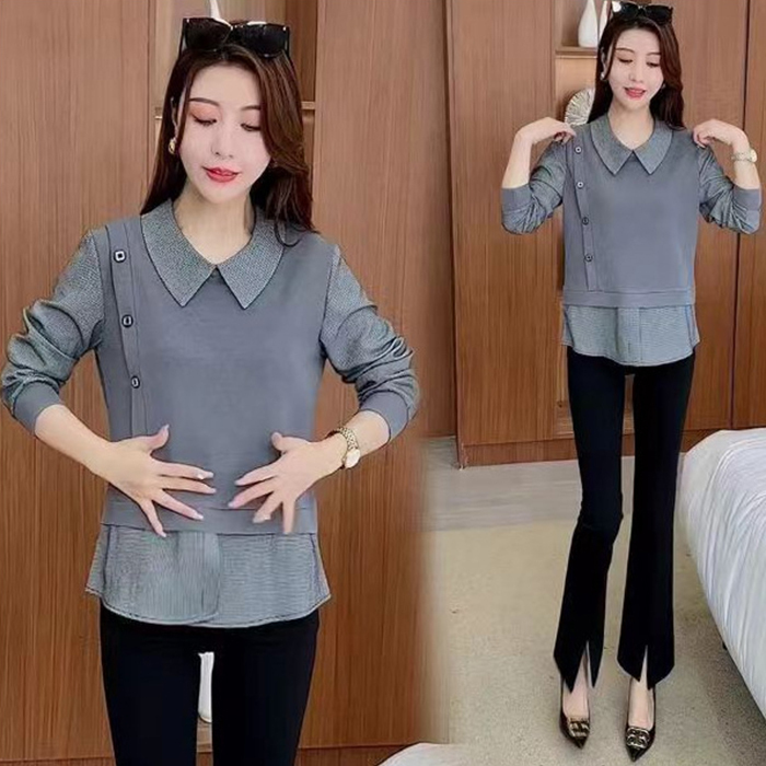 顯瘦洋氣假兩件上衣
