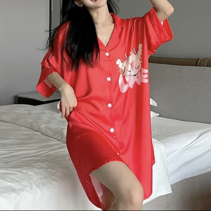 Thin Mid-Length French Shirt Pajama Dress
