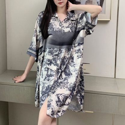 Thin Mid-Length French Shirt Pajama Dress