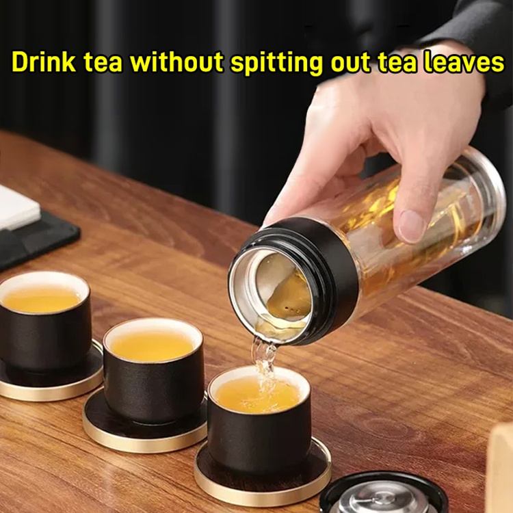 One-button lid opening tea and tea leaf separation cup