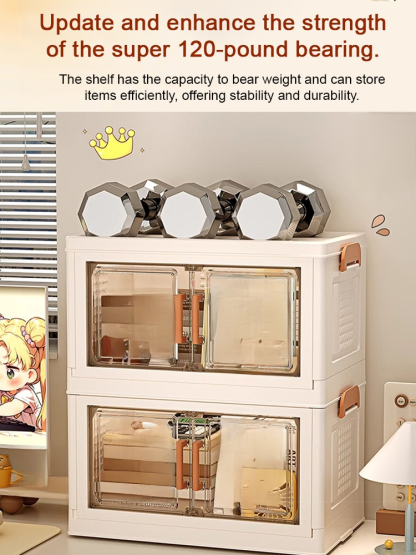 Multi-layer storage cabinet for stationery, snacks, and miscellaneous items.