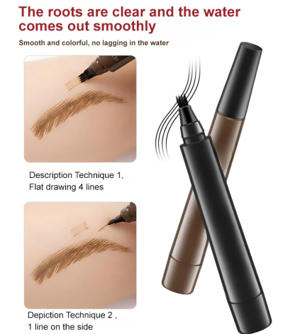 Waterproof, sweat-proof and non-smudging four-pronged eyebrow pencil