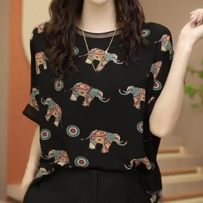 Printed Loose Short Sleeve T-Shirt for Women
