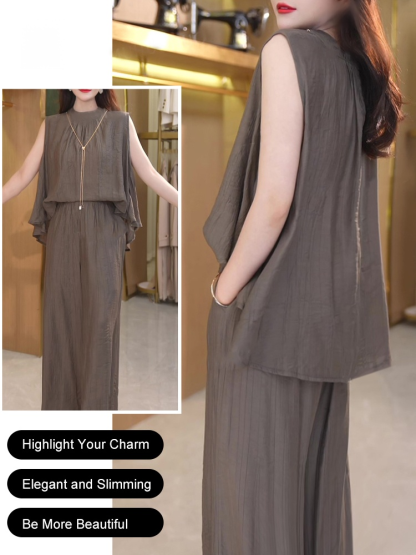 Zippered sleeveless wide-leg pantsuit for women
