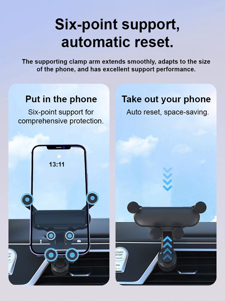 【360-degree rotation】4-point support phone holder that doesn't block the air vent