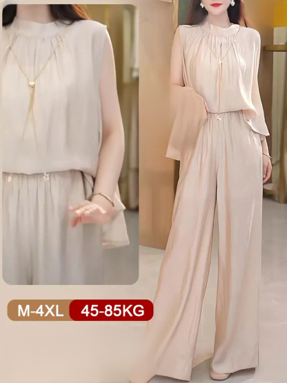 Zippered sleeveless wide-leg pantsuit for women