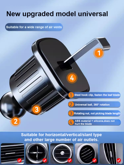 【360-degree rotation】4-point support phone holder that doesn't block the air vent