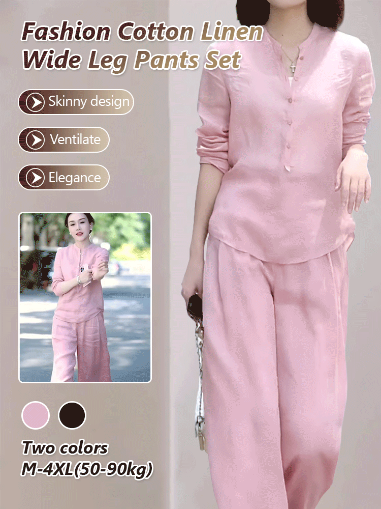 Stylish cotton and linen wide-leg pantsuit