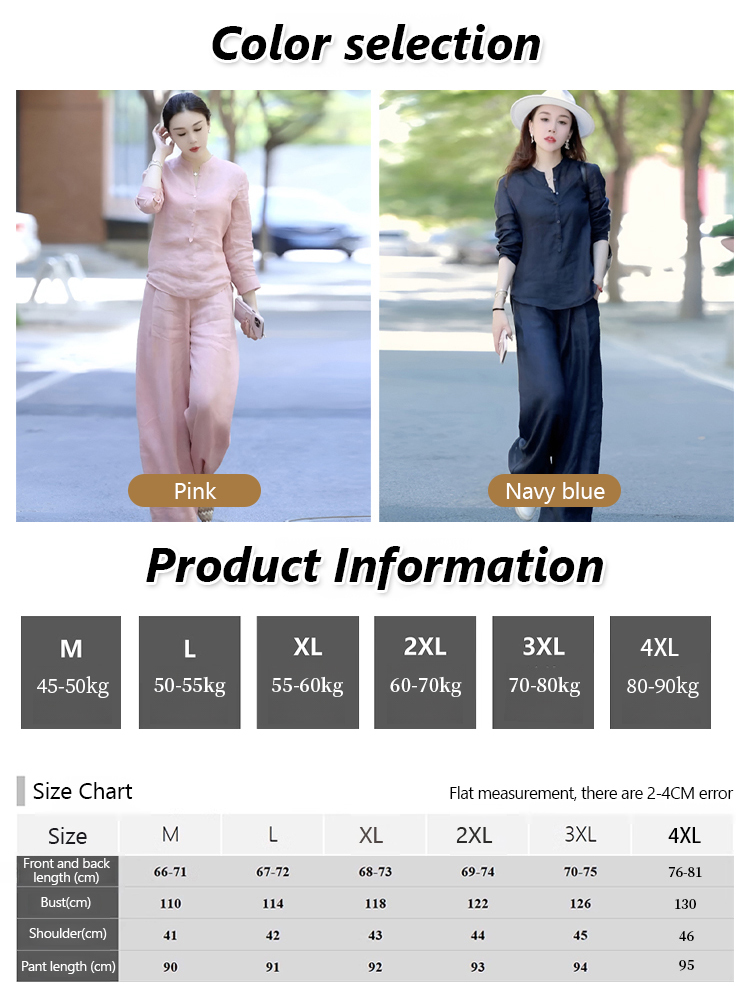 Stylish cotton and linen wide-leg pantsuit