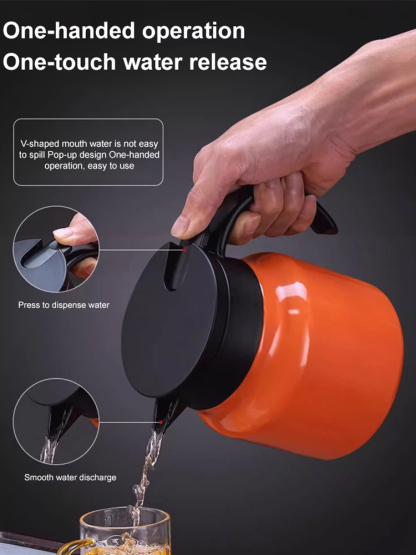 Thermal insulated stainless steel pot steeps tea aroma.
