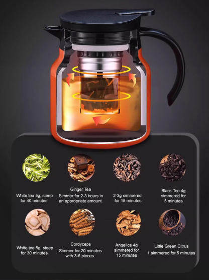 Thermal insulated stainless steel pot steeps tea aroma.